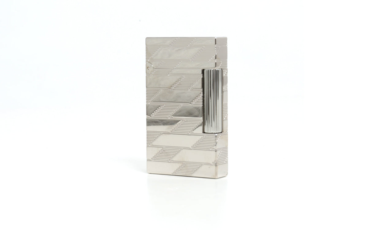 DUPONT LIGNE 2 GUILLOCHE MONOGRAM LIGHTER 1872 SILVER