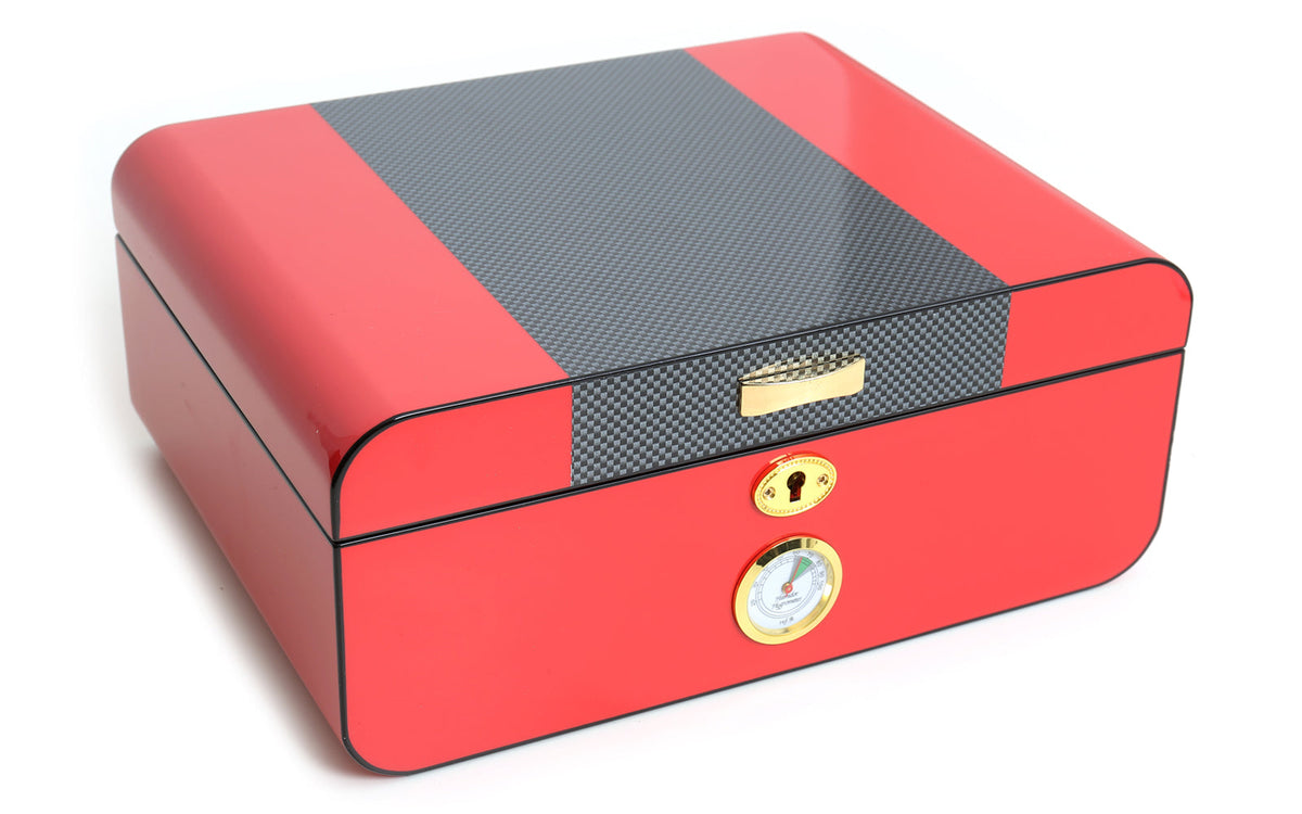 CIGAR BOX IN LACQUERED RED CARBON FIBER