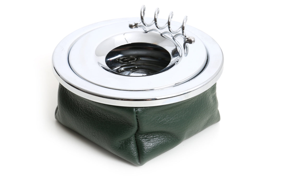 CORVETTE GREEN LEATHER ASHTRAY WITH CIGARETTE REST