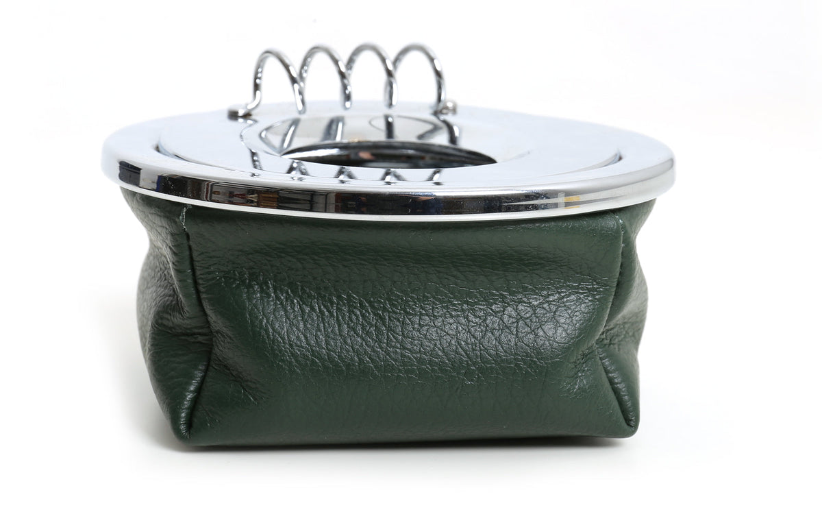 CORVETTE GREEN LEATHER ASHTRAY WITH CIGARETTE REST