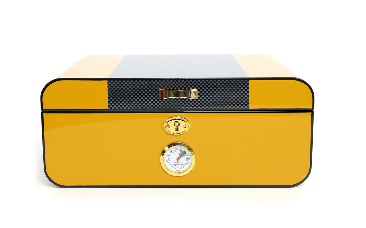 CIGAR BOX IN LACQUERED YELLOW CARBON FIBER