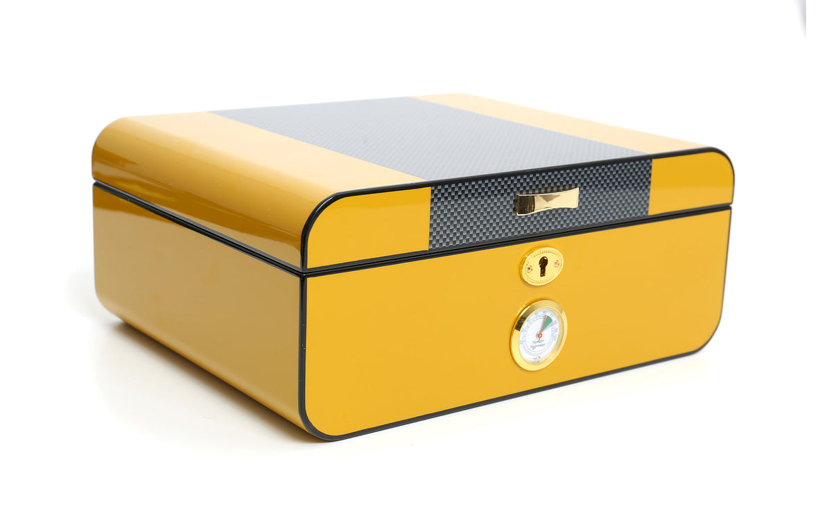 CIGAR BOX IN LACQUERED YELLOW CARBON FIBER