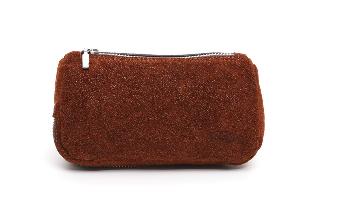 2 PIPE AND TOBACCO BAG IN BURNED SUEDE LEATHER