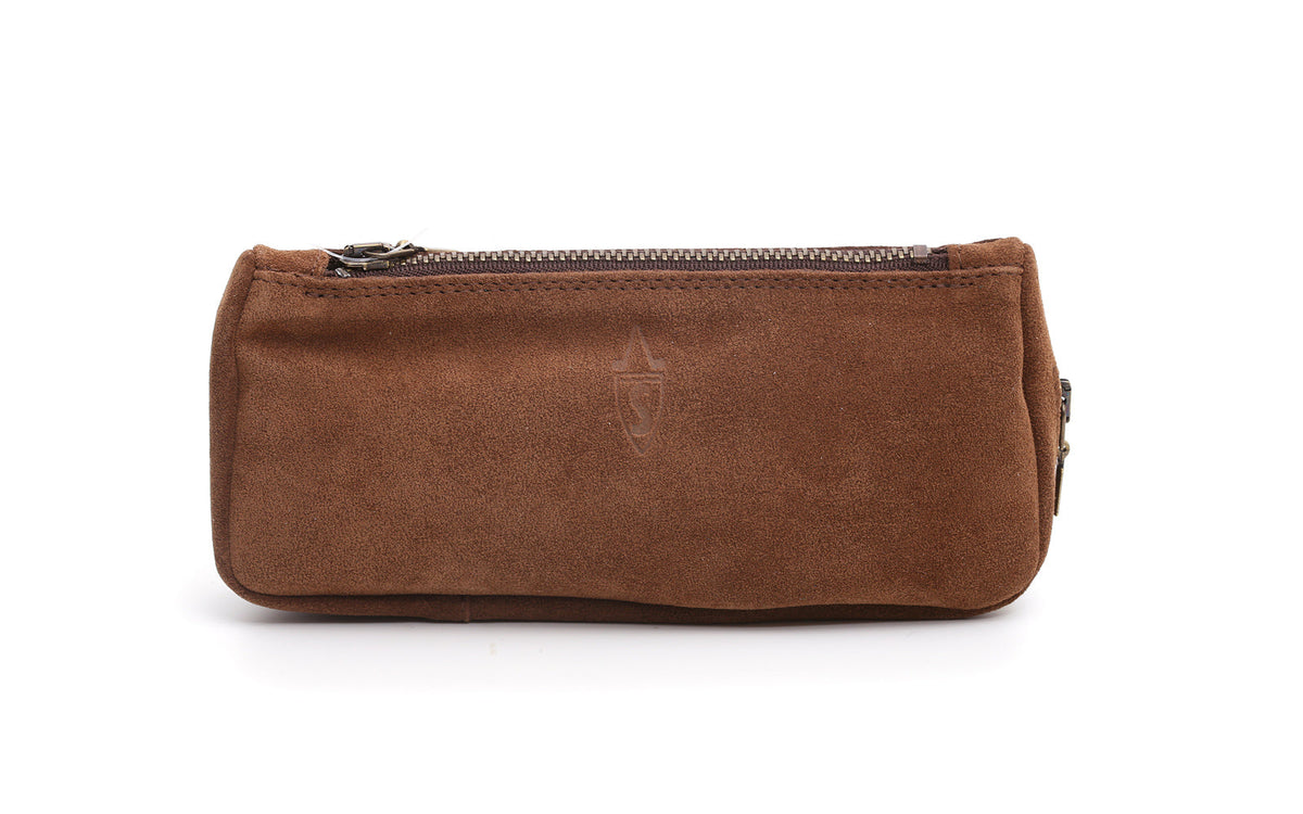 BROWN SUEDE PIPE AND TOBACCO BAG