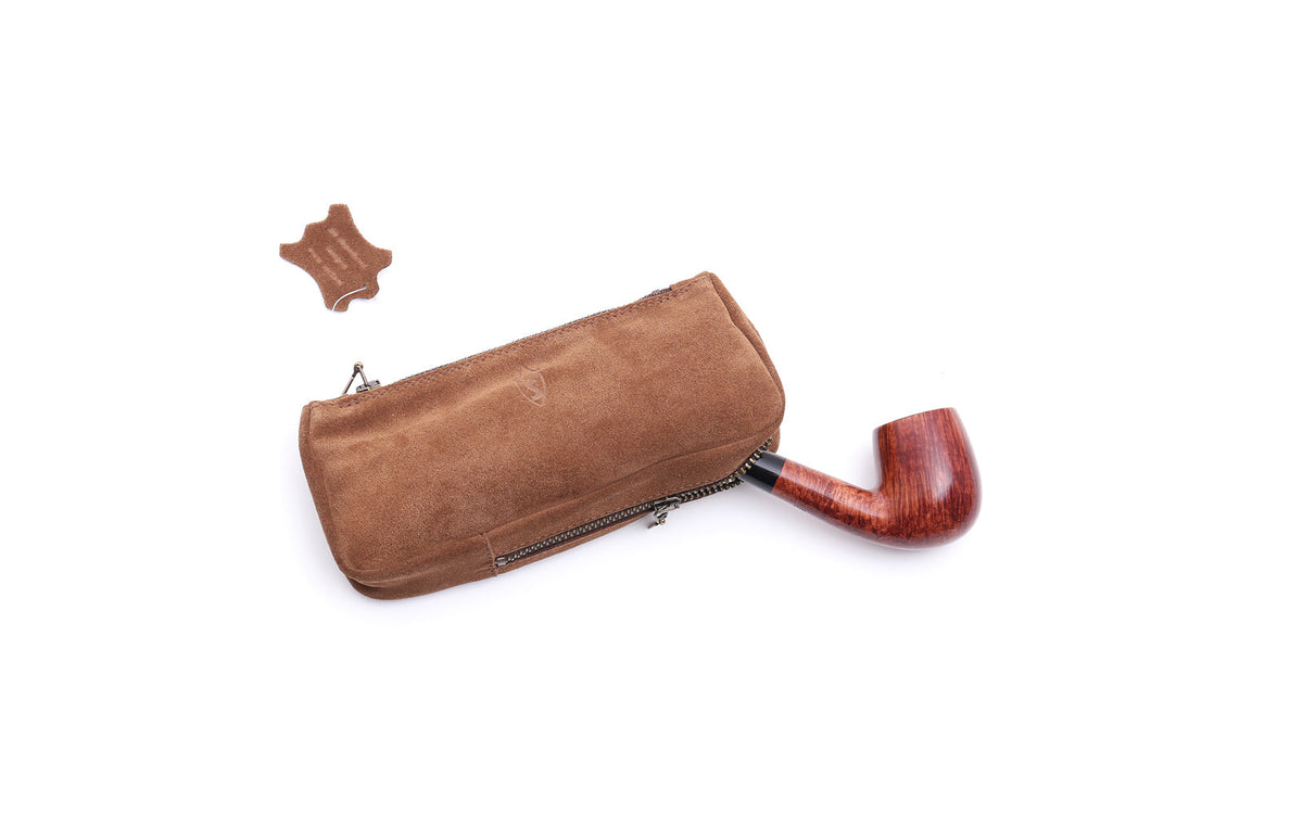 BROWN SUEDE PIPE AND TOBACCO BAG
