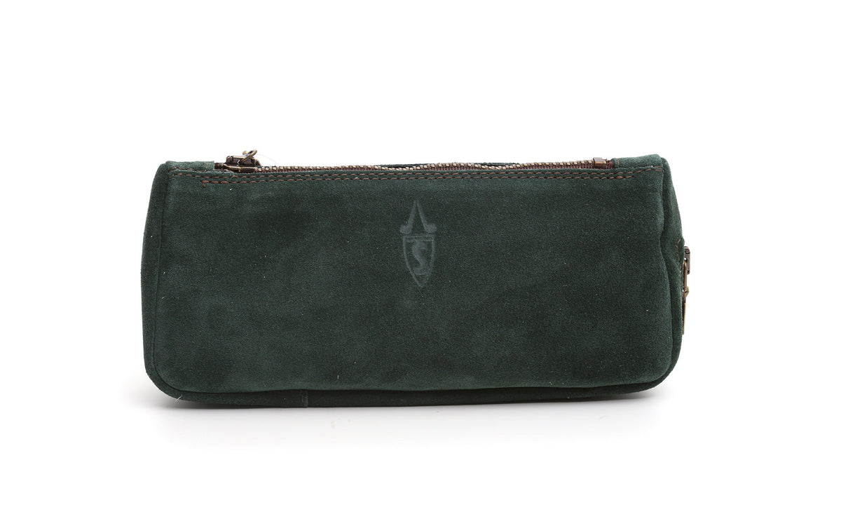 GREEN SUEDE PIPE AND TOBACCO BAG