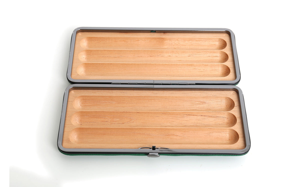 3 PLACE GREEN LEATHER CIGAR BOX