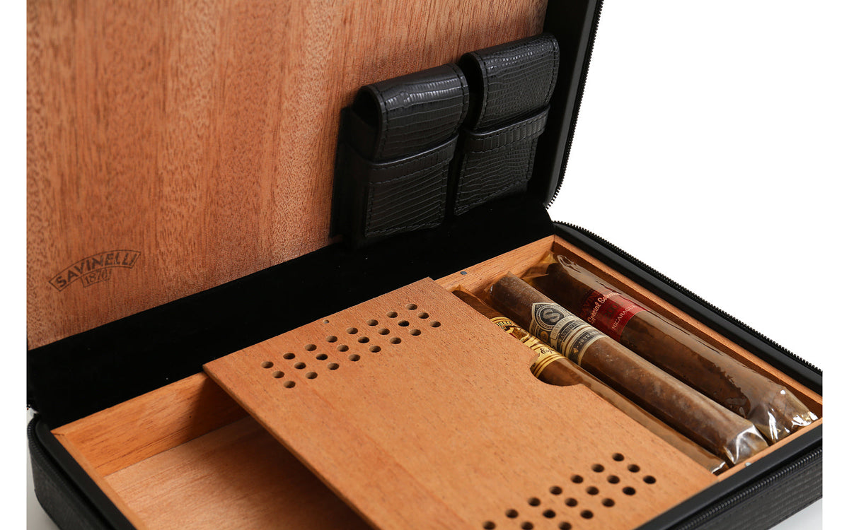 ZIP CIGAR BOX IN BLACK LEATHER
