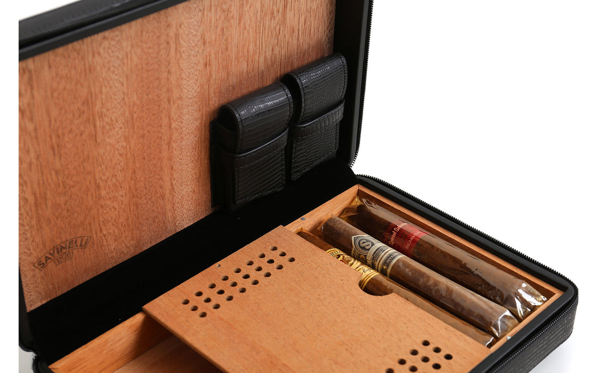 ZIP CIGAR BOX IN BLACK LEATHER