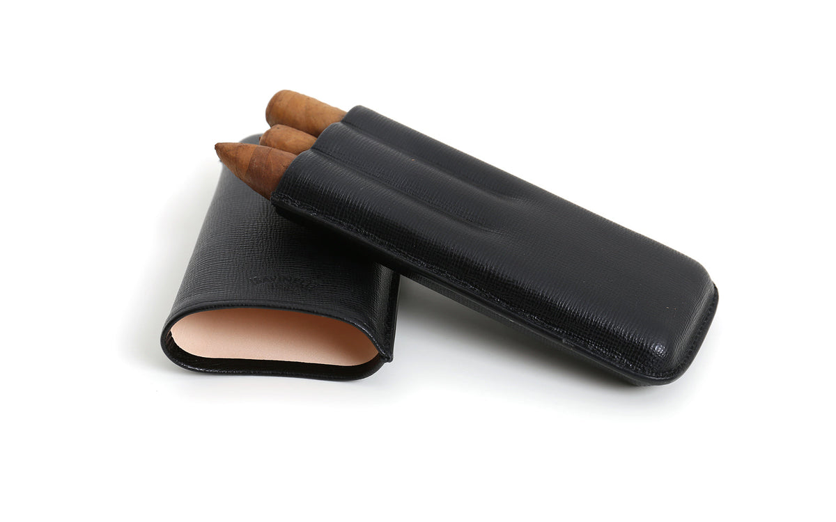 3 PLACE BLACK LEATHER CIGAR BOX