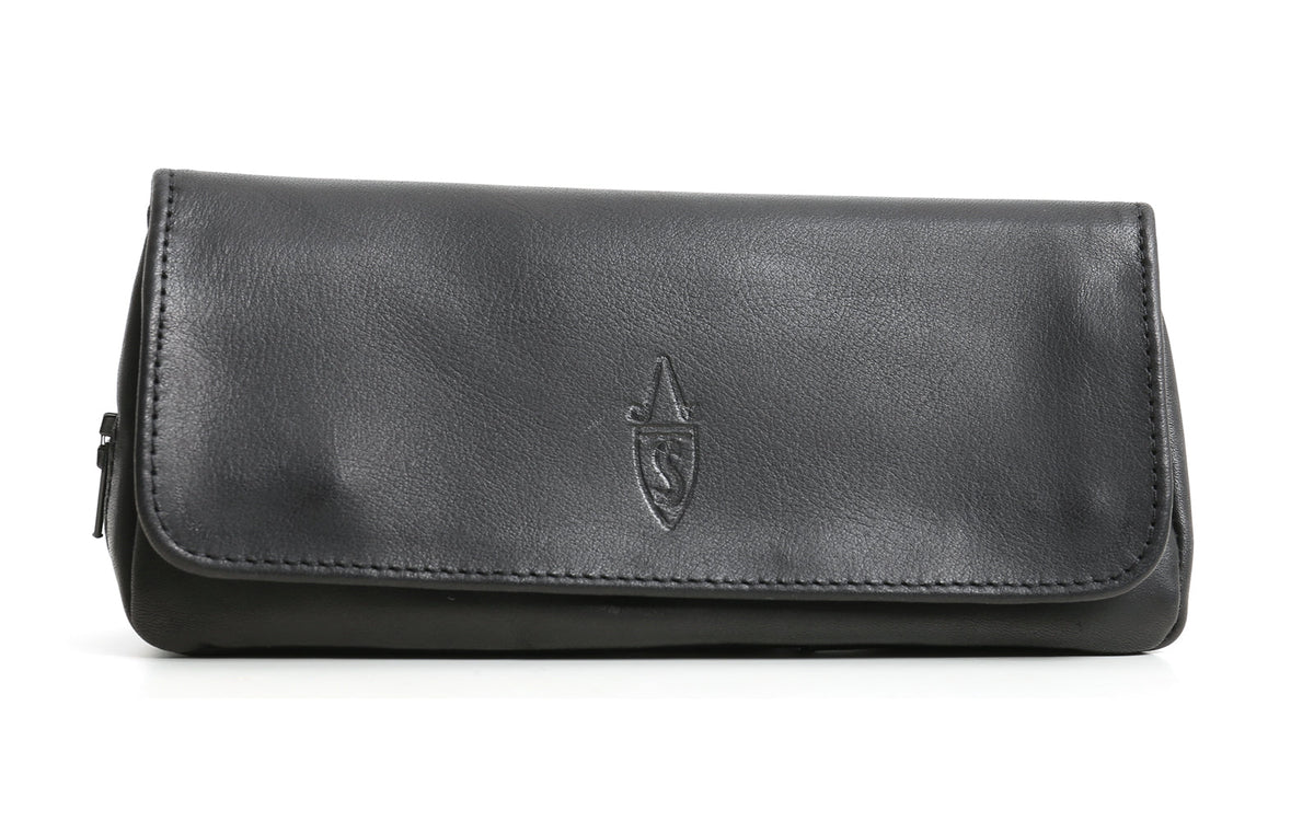 TOBACCO AND PIPE BAG IN BLACK LEATHER