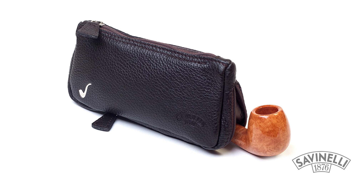 BROWN LEATHER PIPE AND TOBACCO BAG