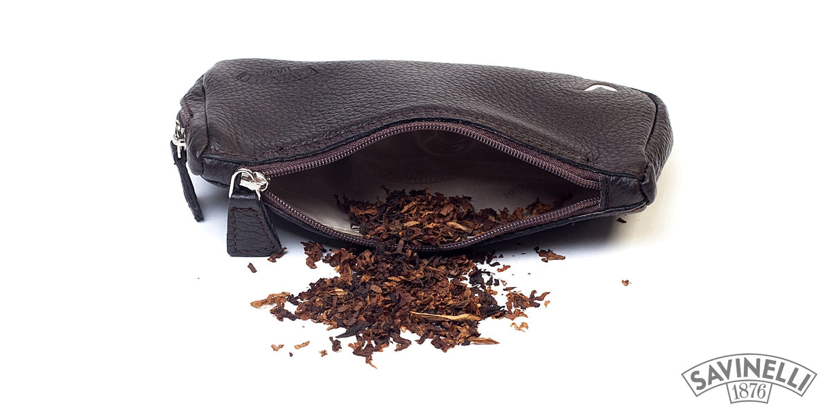 BROWN LEATHER PIPE AND TOBACCO BAG