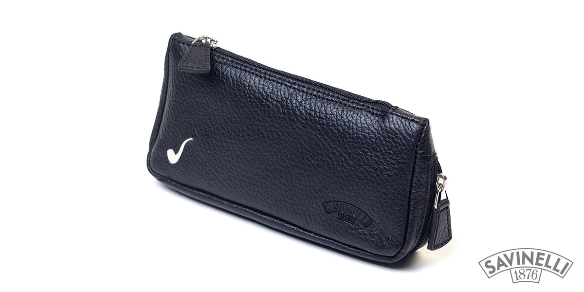 BLACK LEATHER PIPE AND TOBACCO BAG