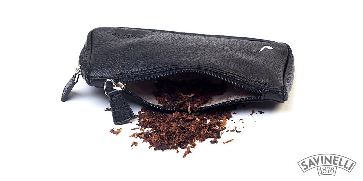 BLACK LEATHER PIPE AND TOBACCO BAG